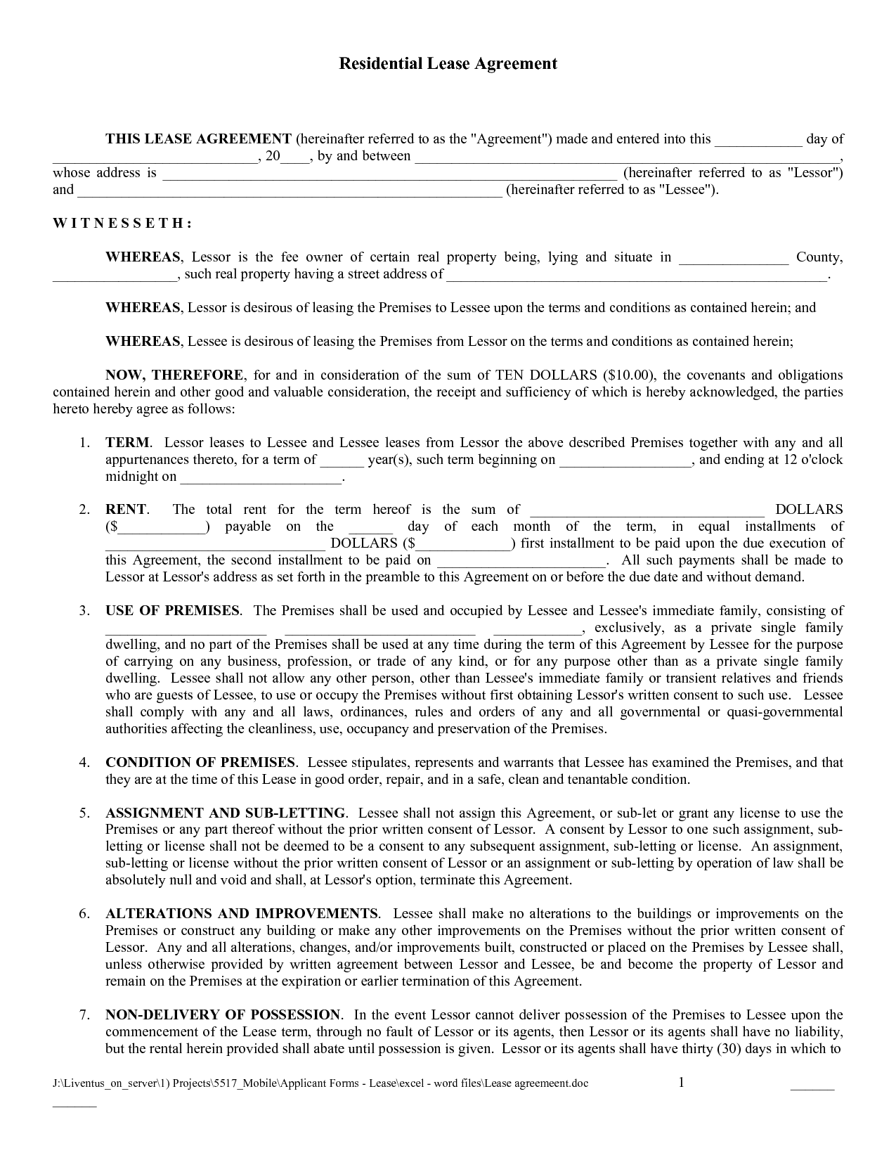 free house rental lease template